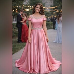 sz 10? Long Pink formal dress with sequins